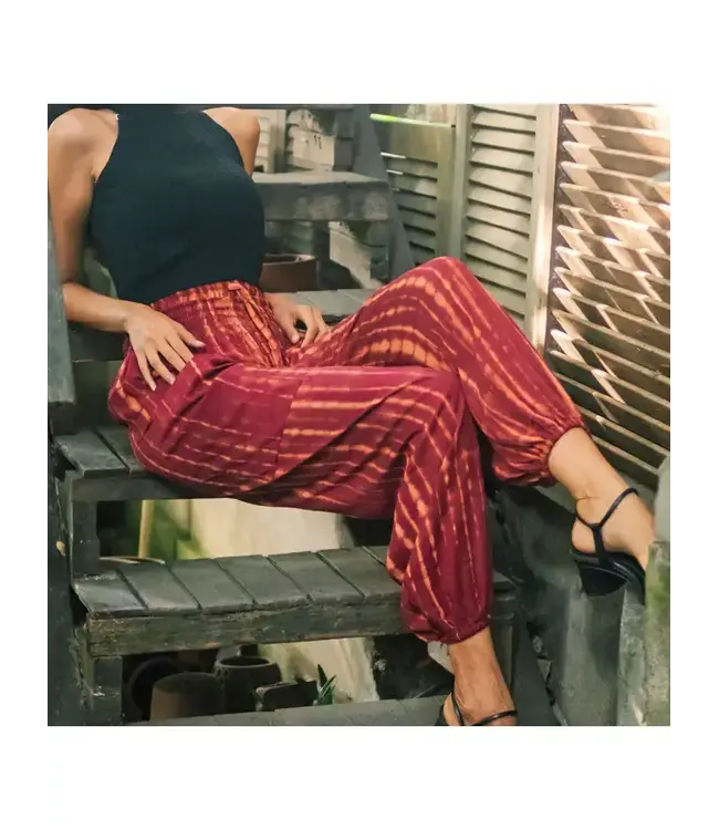 Bone Tie Dye Bali Pants - Maroon & Gold