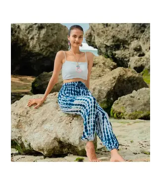 Suzie Blue Canada Bone Tie Dye Bali Pants - Navy & White