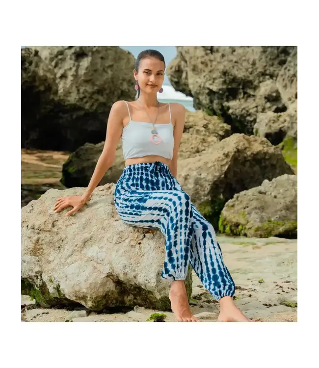 Bone Tie Dye Bali Pants - Navy & White