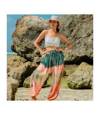 Suzie Blue Canada Tie Dye Stripe Bali Pants - Pink & Grey