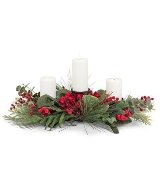 Abbott Collection Floral,Pine & Berry Triple Pillar Holder