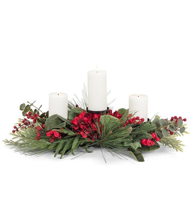 Floral,Pine & Berry Triple Pillar Holder