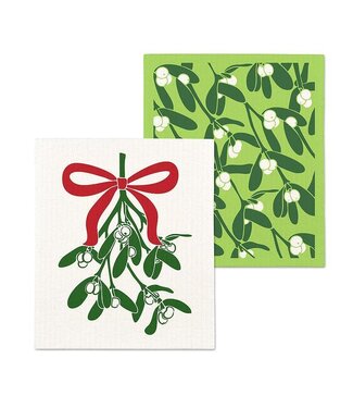 Abbott Collection Mistletoe & Bow Dishcloths. Set of 2