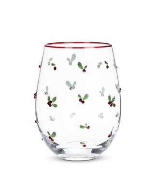 Abbott Collection Holly with Jewel Berries Stemless Wine Glass