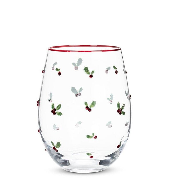 Holly with Jewel Berries Stemless Wine Glass