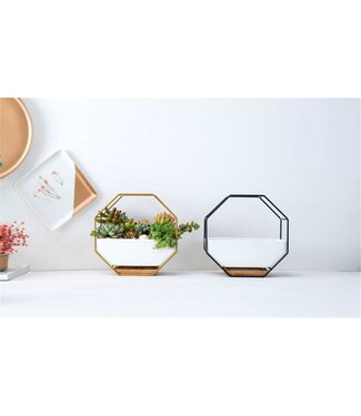 My Patio Ceramic Planter with Black Stand and Bamboo Base