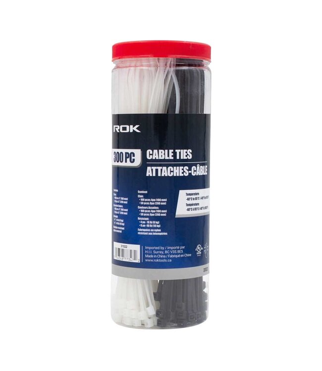 300 PC Assorted Cable Ties- Clear/Black