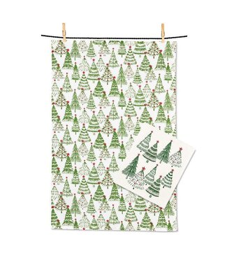 Abbott Collection Decorated Trees Dishcloth & Kitchen Towel Set
