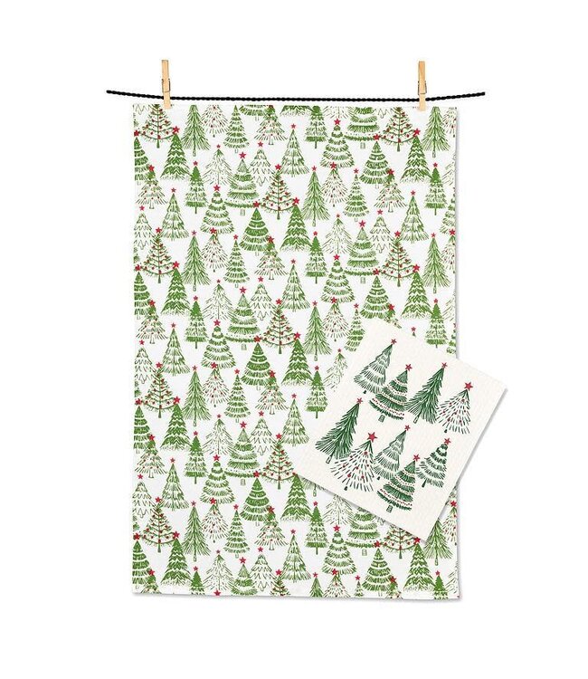 Decorated Trees Dishcloth & Kitchen Towel Set