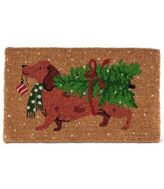Abbott Collection Holiday Dachshund with Tree Doormat