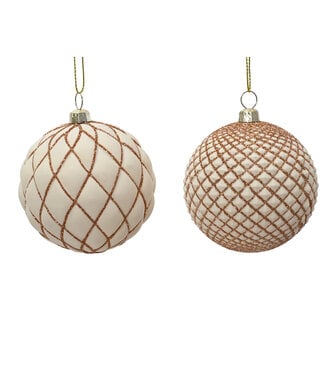Kaemingk International White/Rose Gold Glitter Ornaments Asst.