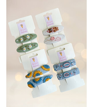 Be Spelled (c) Hand Embroidered Hair Clips 2 Pack Asst. Colours