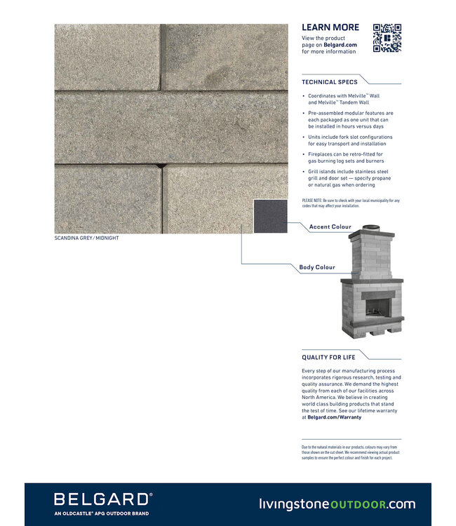 Belgard Melville Fireplace (Base & Top) Scandina Grey / Midnight Wood Burning (Special Order)