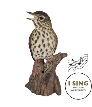 Hi-Line Gift Ltd. Songbird Standing On Stump W/Sound Motion Sensor