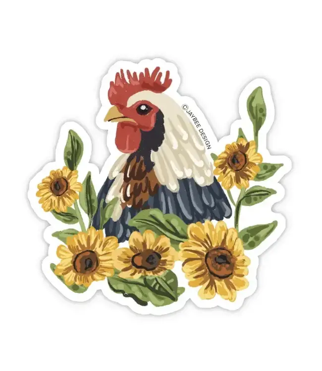Chicken w/ Sunflowers Vinyl Sticker