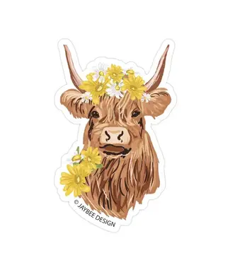 Jaybee Design Highland Cow w/ Florals Vinyl Sticker