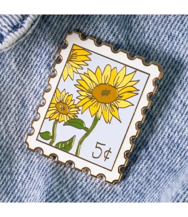 Sunflower Postage Stamp Enamel Pin