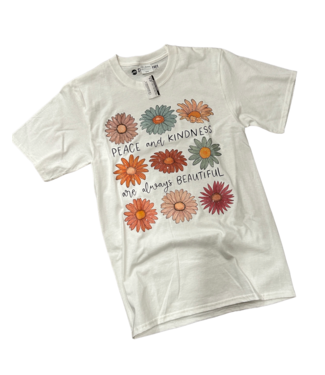 STRONG N FREE CDN Peace & Kindness Floral Boho T-Shirt White