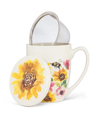Abbott Collection Sunflowers & Bees Covered Mug & Strainer