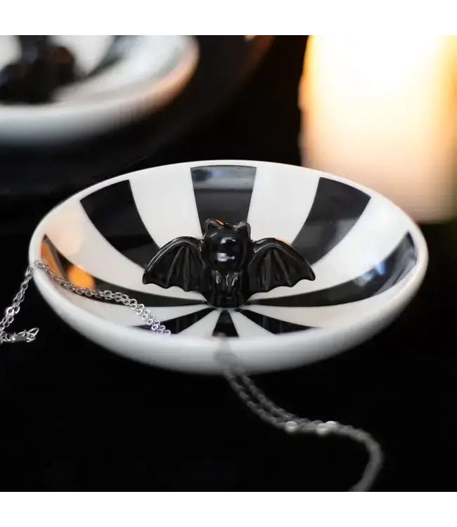 Gothic Striped Bat Halloween Trinket Dish