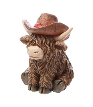 The Florist Supply Resin Highland Cow w/ Hat Figure