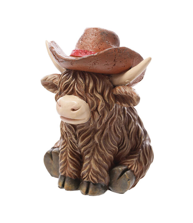 Resin Highland Cow w/ Hat Figure