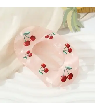 SoapElenGlen Adorable Vibrant Fruit-Print Oval Hair Claw Clip Cherries
