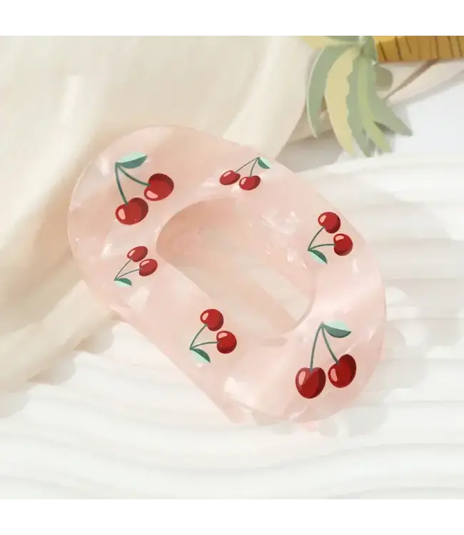 Adorable Vibrant Fruit-Print Oval Hair Claw Clip Cherries