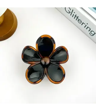 SoapElenGlen Elegant Two-Color Flower Claw Clip Black