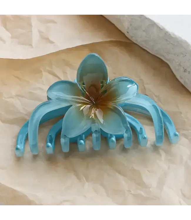 Plumeria Large Claw Clip Blue Yellow