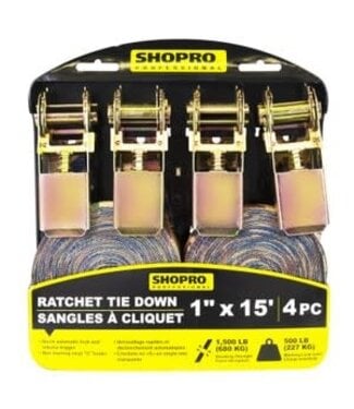 4 PC 1" x 15' Ratchet Tie Down Set