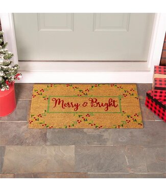 Evergreen Bright Merry Christmas Floral Pattern Coir Mat