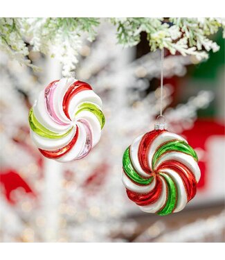 Evergreen Sugar & Stripes Bright Ornament Peppermint Glass