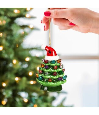 Evergreen Heartfelt Cheer Ornament Ceramic LED Christmas Tree  with Santa Hat