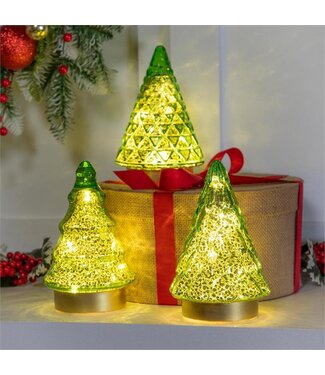 Evergreen Shades of Emerald LED Table Decor Glass Tree- Single