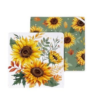 Evergreen Harvest Blossom Sunflowers Quick Dry Dish Cloth Set of 3