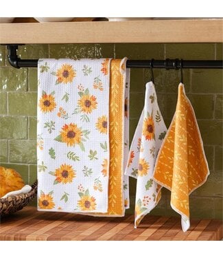 Evergreen Sunflower Fields Kitchen Quick Dry Gift Set (1 Towel and 2 Dish Cloths)