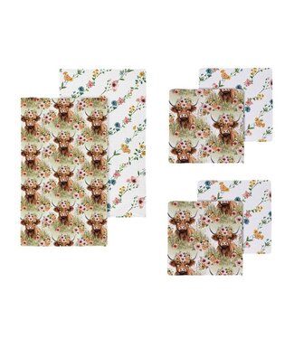 Evergreen Highland Cow Kitchen Quick Dry Gift Set ( 1 Towel and 2 Dish Cloth)