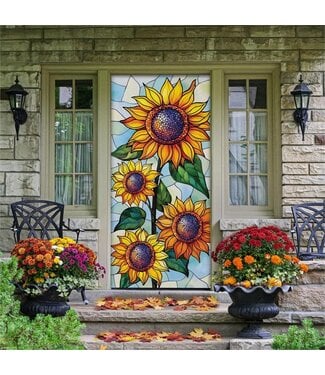 Evergreen Stained Glass Sunflower Stalk Door Cover