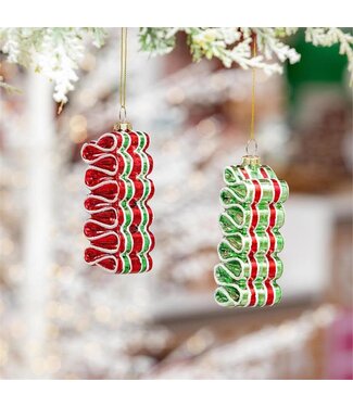Evergreen Sugar & Stripes Bright Ornament Peppermint Ribbon Glass