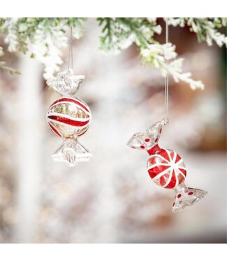 Evergreen Sugar & Stripes Bright Ornament Peppermint Candy Glass