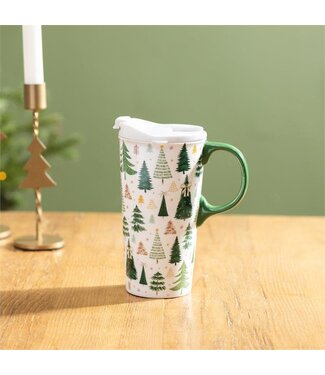 Evergreen Shades of Emerald Travel Cup Ceramic Perfect Cup Tree Motif