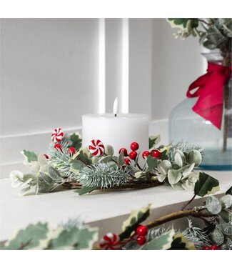 Evergreen Sugar & Stripes Wreath, Candle Wreath