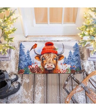 Evergreen Bundled Up Highland Cow Embossed Mat