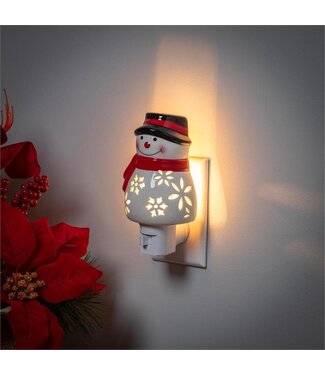Evergreen Heartfelt Cheer Nightlight Ceramic Snowman with Snowflake Cut-Outs