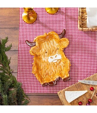 Evergreen Holly Homestead Plate Ceramic Highland Cow Shaped