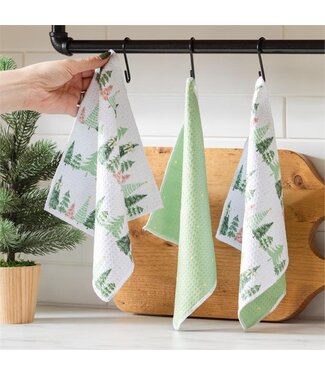 Evergreen Shades of Emerald Trees Quick Dry Dish Cloths Set of 3