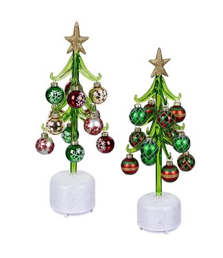 Evergreen Heartfelt Cheer LED Table Décor Glass Tree with Ornaments Rotating Base