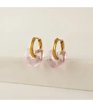 Lover's Tempo Corazon Heart Hoop Earrings - Pink