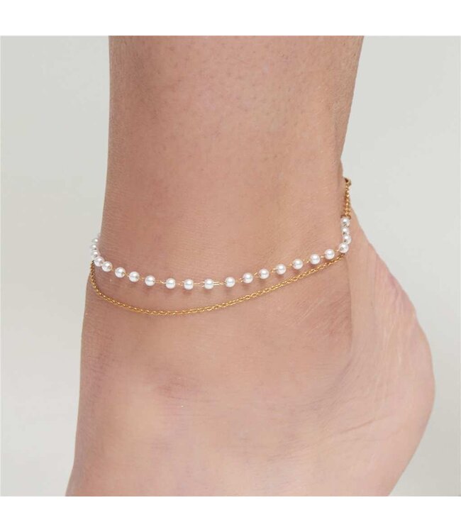 Narelle Anklet Double Pearl Gold
